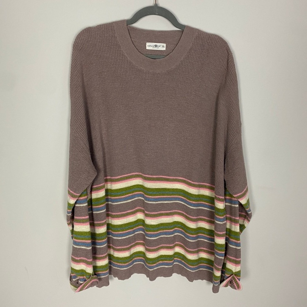 Natural Life Striped Knit Sweater Womens XL Cotton Blend Relaxed Crewneck Boho